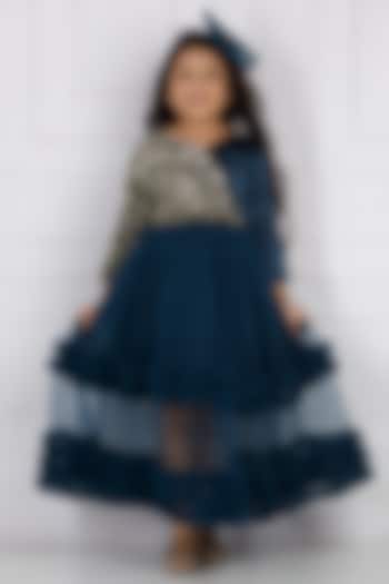 Green Cotton & Silk Satin Embroidered Dress For Girls by The Lush Affair at Pernia's Pop Up Shop