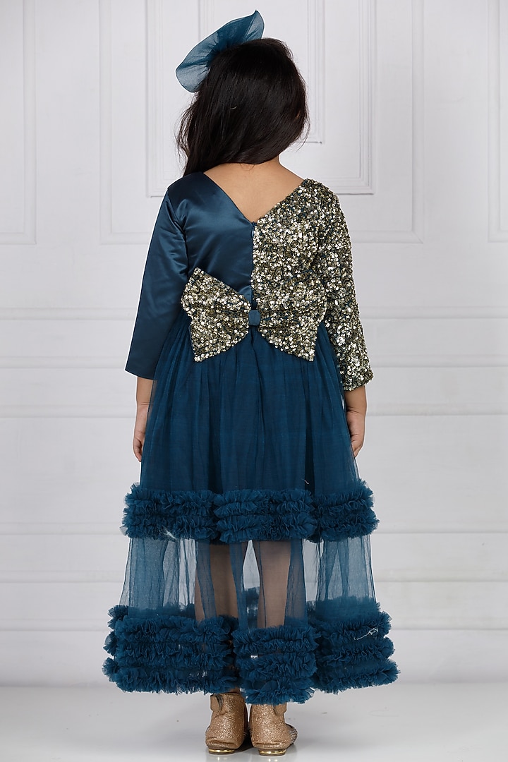 Green Cotton & Silk Satin Embroidered Dress For Girls by The Lush Affair at Pernia's Pop Up Shop