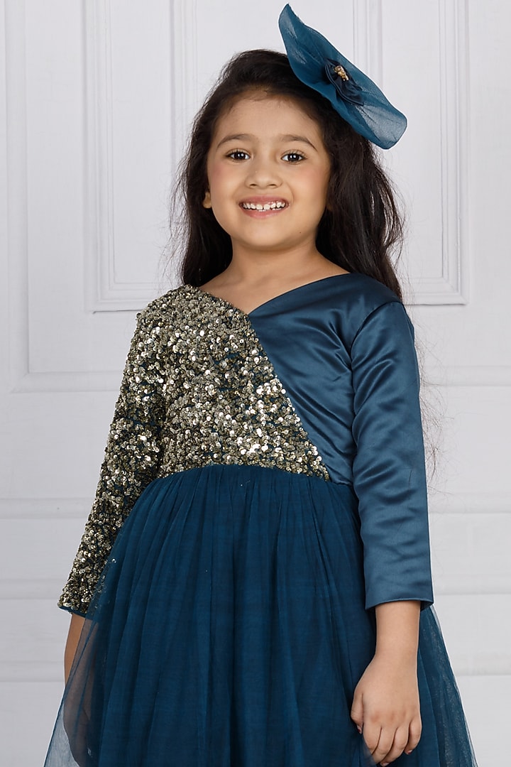 Green Cotton & Silk Satin Embroidered Dress For Girls by The Lush Affair at Pernia's Pop Up Shop