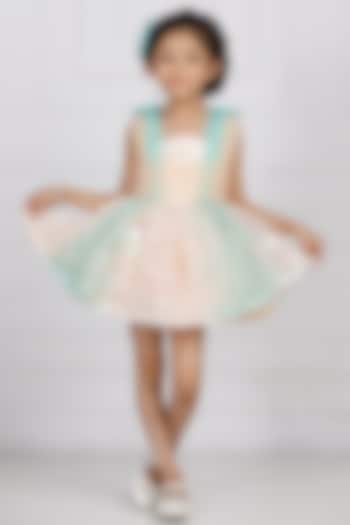 Peach Cotton & Silk Satin Embroidered Dress For Girls by The Lush Affair at Pernia's Pop Up Shop