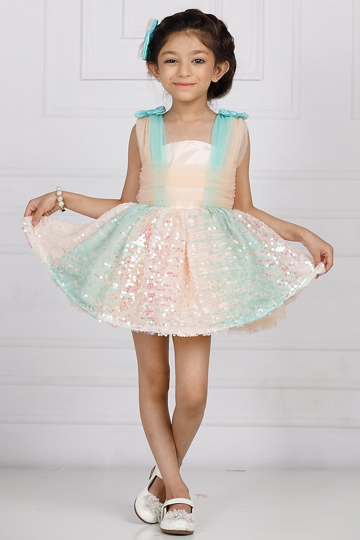 Peach Cotton & Silk Satin Embroidered Dress For Girls by The Lush Affair at Pernia's Pop Up Shop