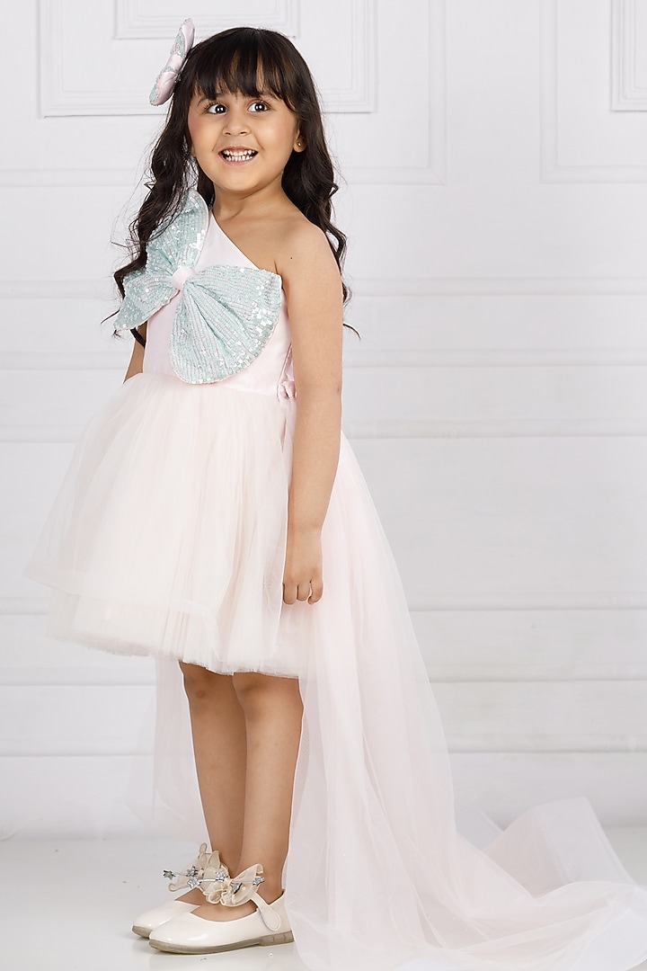 Pink Cotton & Silk Satin Embroidered Dress For Girls by The Lush Affair at Pernia's Pop Up Shop