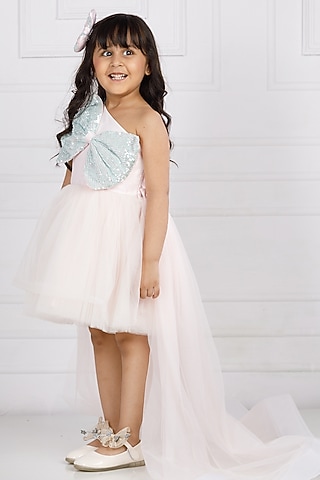 Pink Cotton & Silk Satin Embroidered Dress For Girls by The Lush Affair