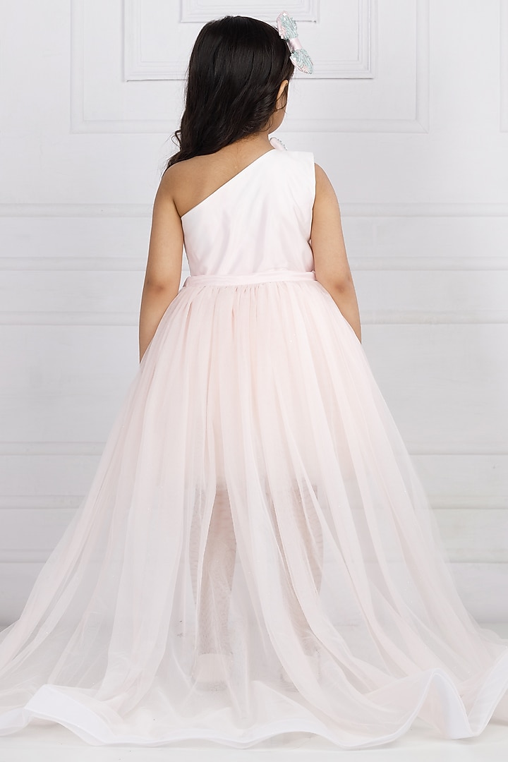 Pink Cotton & Silk Satin Embroidered Dress For Girls by The Lush Affair at Pernia's Pop Up Shop