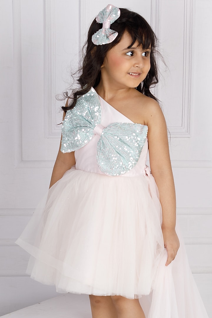Pink Cotton & Silk Satin Embroidered Dress For Girls by The Lush Affair at Pernia's Pop Up Shop