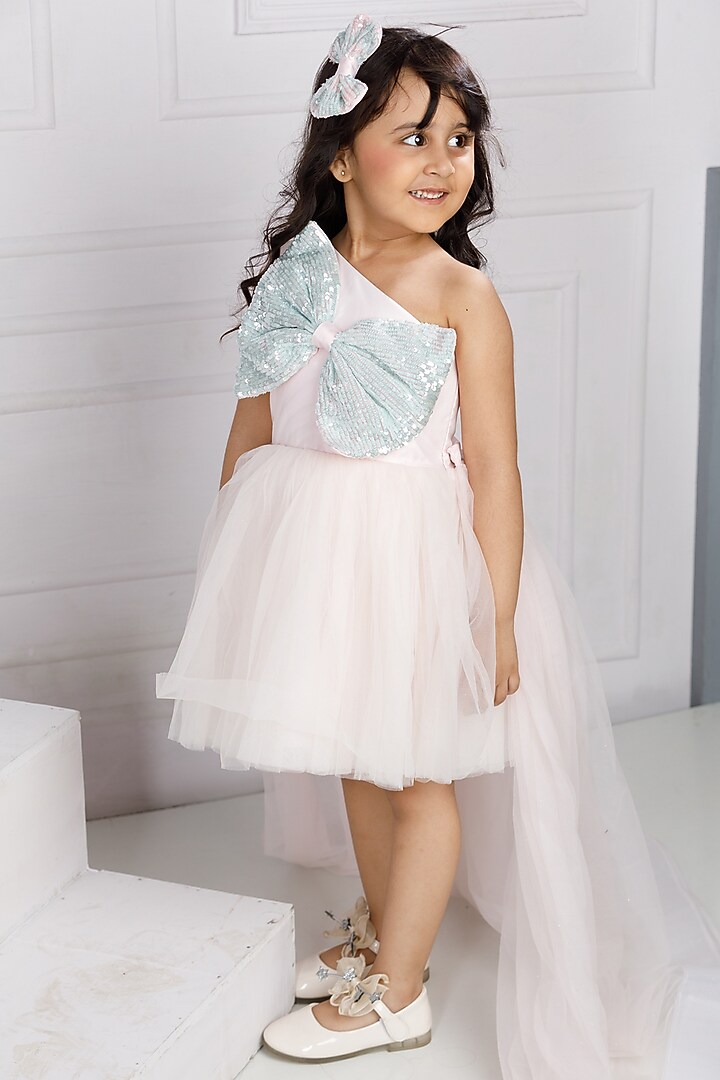 Pink Cotton & Silk Satin Embroidered Dress For Girls by The Lush Affair at Pernia's Pop Up Shop