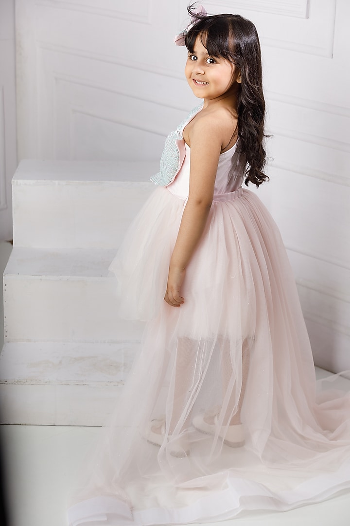 Pink Cotton & Silk Satin Embroidered Dress For Girls by The Lush Affair at Pernia's Pop Up Shop