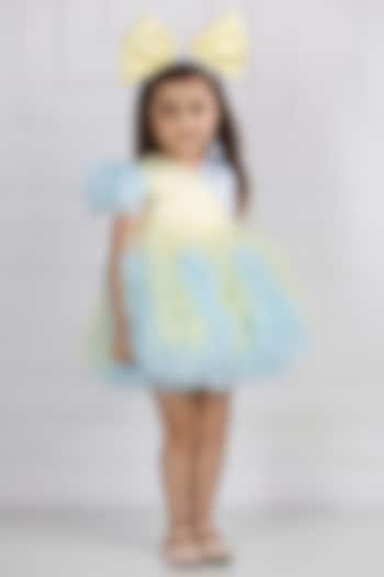 Blue Cotton & Silk Satin Hand Embroidered Dress For Girls by The Lush Affair at Pernia's Pop Up Shop