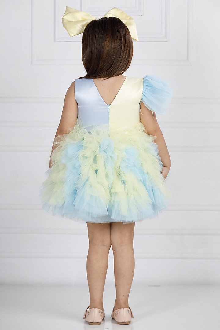 Blue Cotton & Silk Satin Hand Embroidered Dress For Girls by The Lush Affair at Pernia's Pop Up Shop