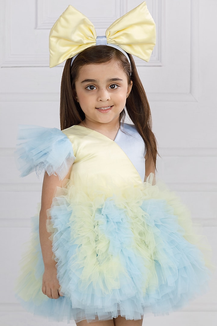 Blue Cotton & Silk Satin Hand Embroidered Dress For Girls by The Lush Affair at Pernia's Pop Up Shop
