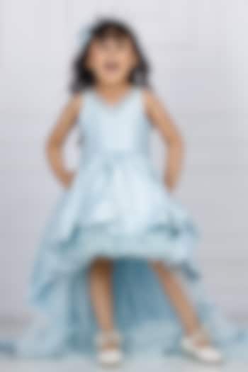 Blue Cotton & Silk Satin Embroidered Gown For Girls by The Lush Affair at Pernia's Pop Up Shop