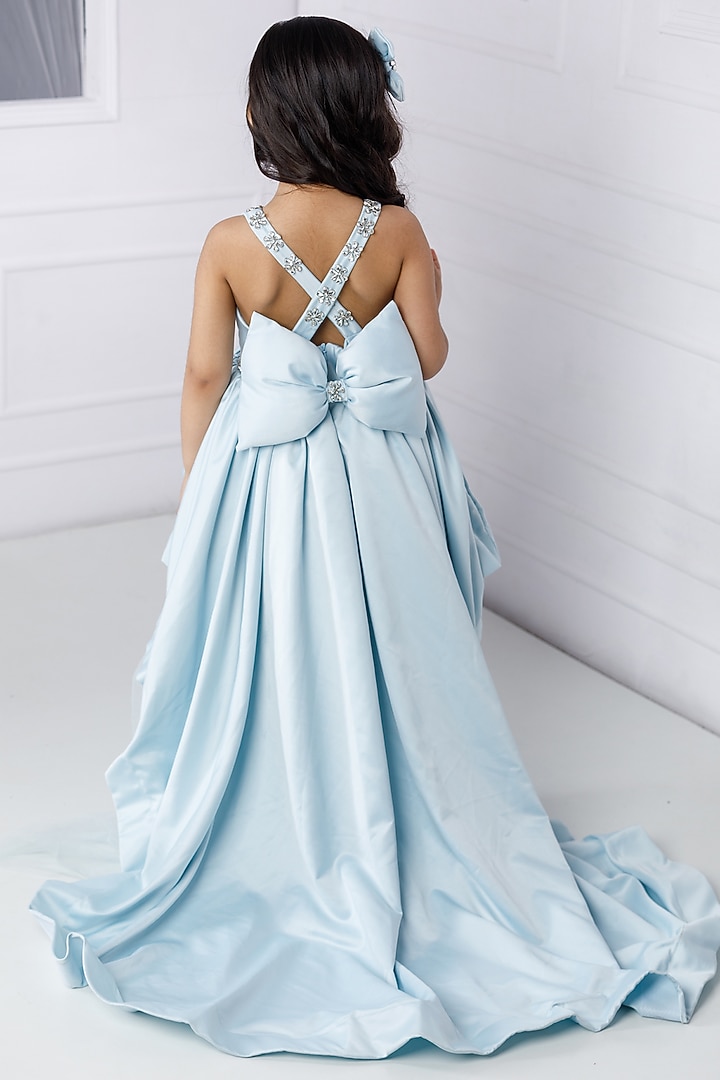 Blue Cotton & Silk Satin Embroidered Gown For Girls by The Lush Affair at Pernia's Pop Up Shop