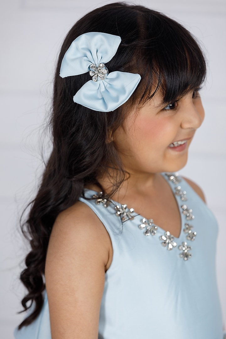 Blue Cotton & Silk Satin Embroidered Gown For Girls by The Lush Affair at Pernia's Pop Up Shop