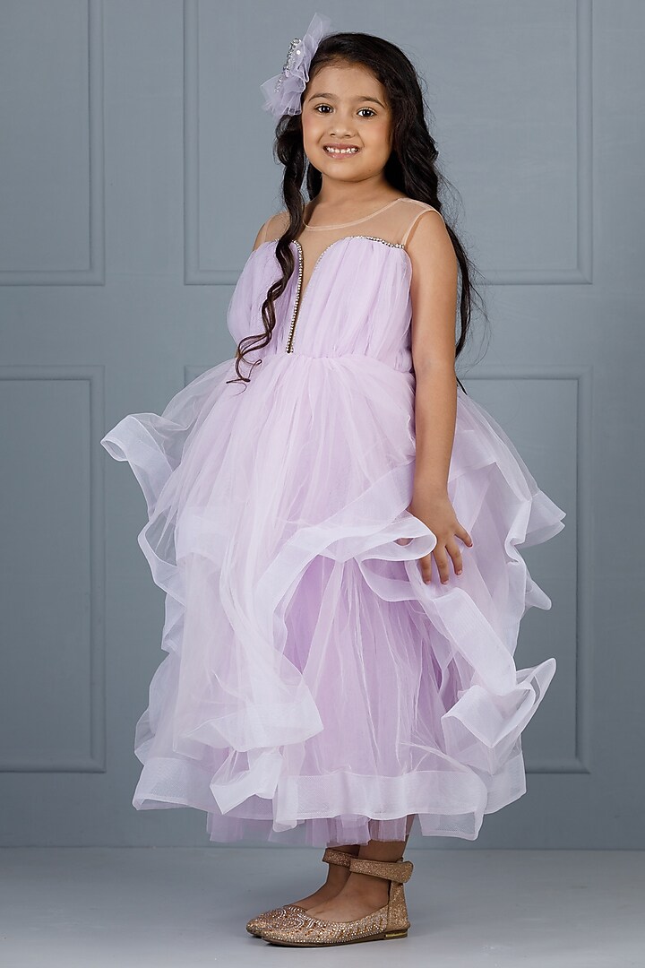 Purple Cotton & Silk Satin Embroidered Gown For Girls by The Lush Affair at Pernia's Pop Up Shop