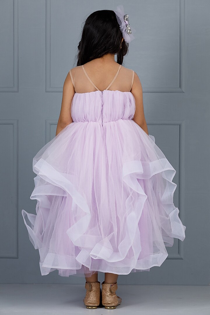 Purple Cotton & Silk Satin Embroidered Gown For Girls by The Lush Affair at Pernia's Pop Up Shop