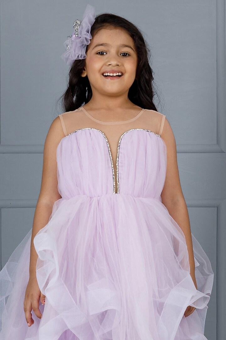 Purple Cotton & Silk Satin Embroidered Gown For Girls by The Lush Affair at Pernia's Pop Up Shop