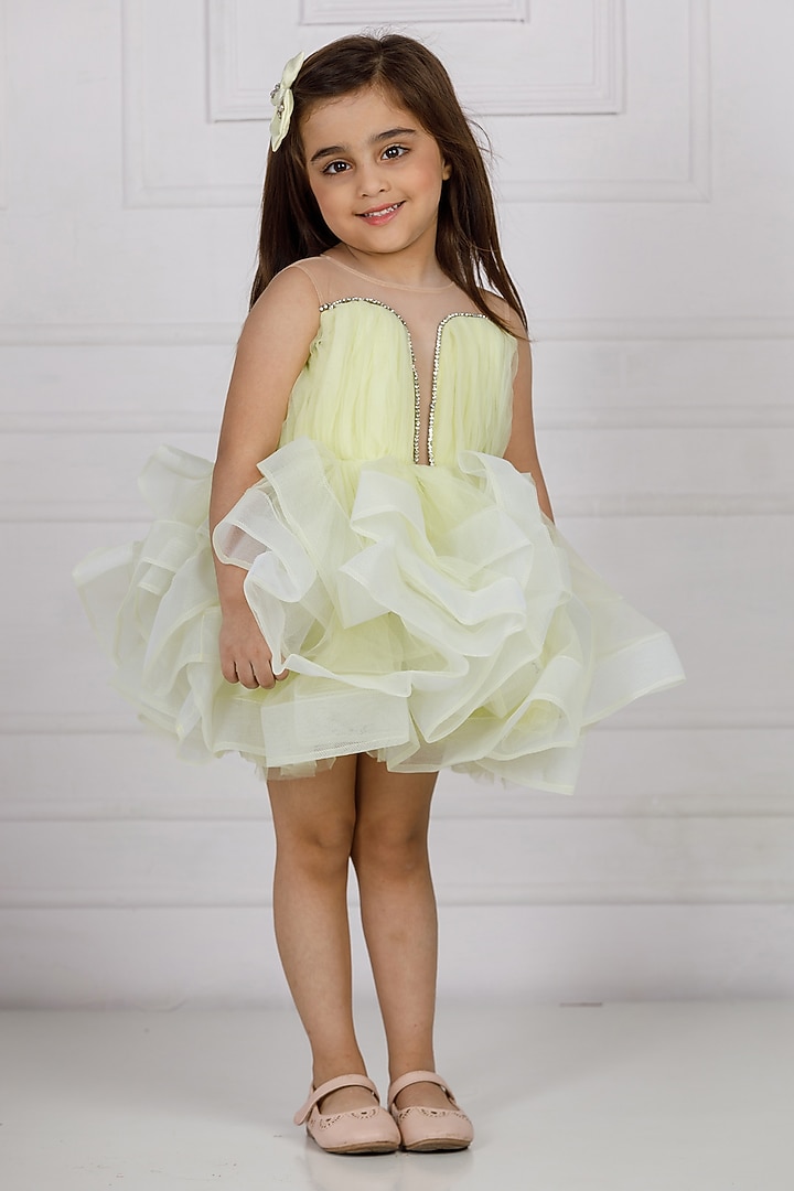 Mint Green Cotton & Silk Satin Embroidered Dress For Girls by The Lush Affair at Pernia's Pop Up Shop