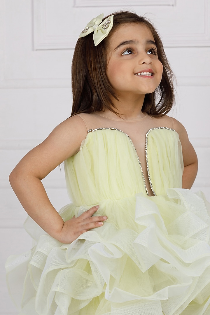 Mint Green Cotton & Silk Satin Embroidered Dress For Girls by The Lush Affair at Pernia's Pop Up Shop