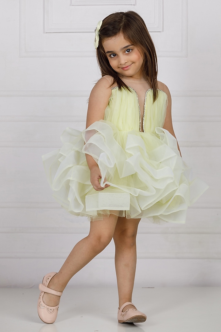 Mint Green Cotton & Silk Satin Embroidered Dress For Girls by The Lush Affair at Pernia's Pop Up Shop