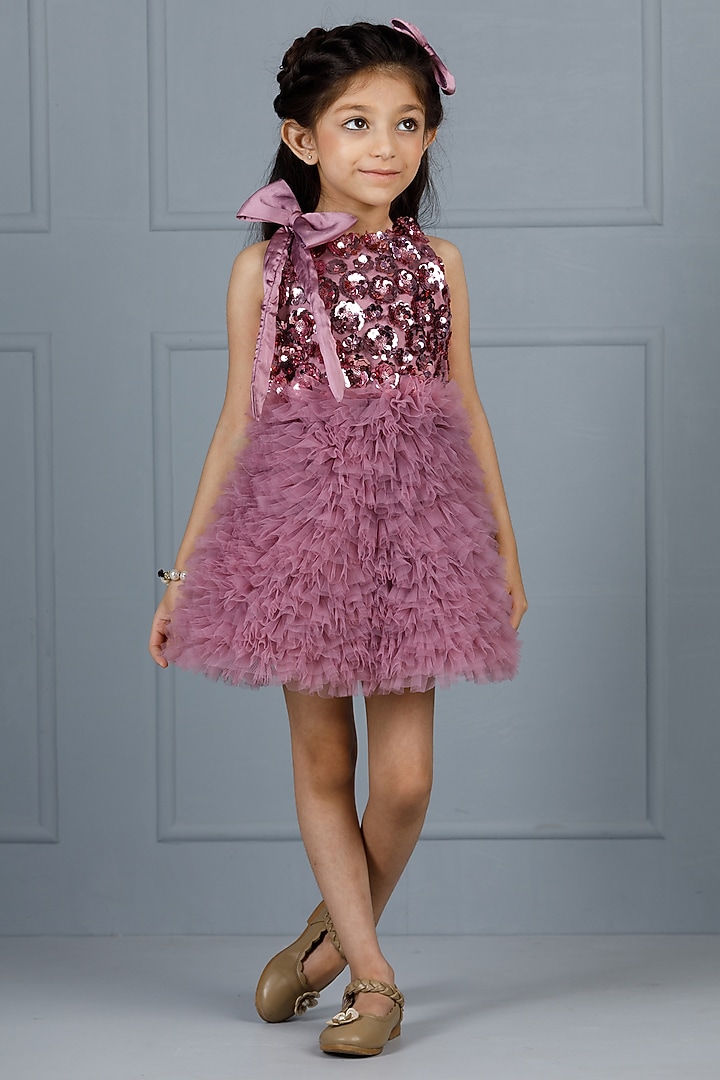 Purple Cotton & Silk Satin Embroidered Dress For Girls by The Lush Affair at Pernia's Pop Up Shop