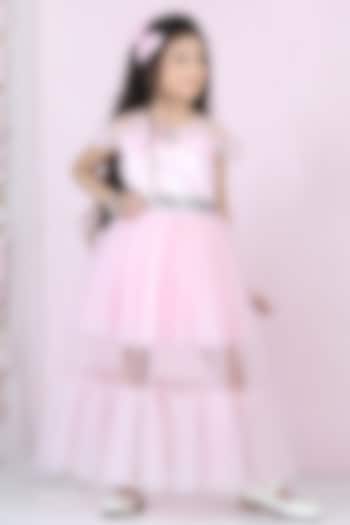 Pink Cotton & Silk Satin Embroidered Dress For Girls by The Lush Affair at Pernia's Pop Up Shop