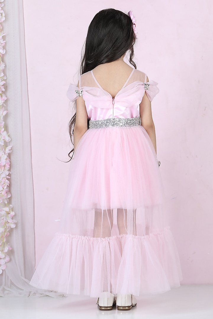 Pink Cotton & Silk Satin Embroidered Dress For Girls by The Lush Affair at Pernia's Pop Up Shop