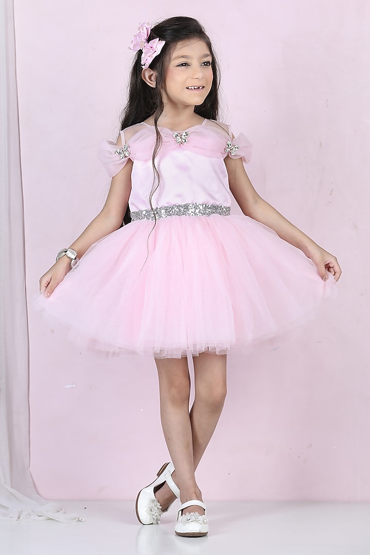 Pink Cotton & Silk Satin Embroidered Dress For Girls by The Lush Affair at Pernia's Pop Up Shop