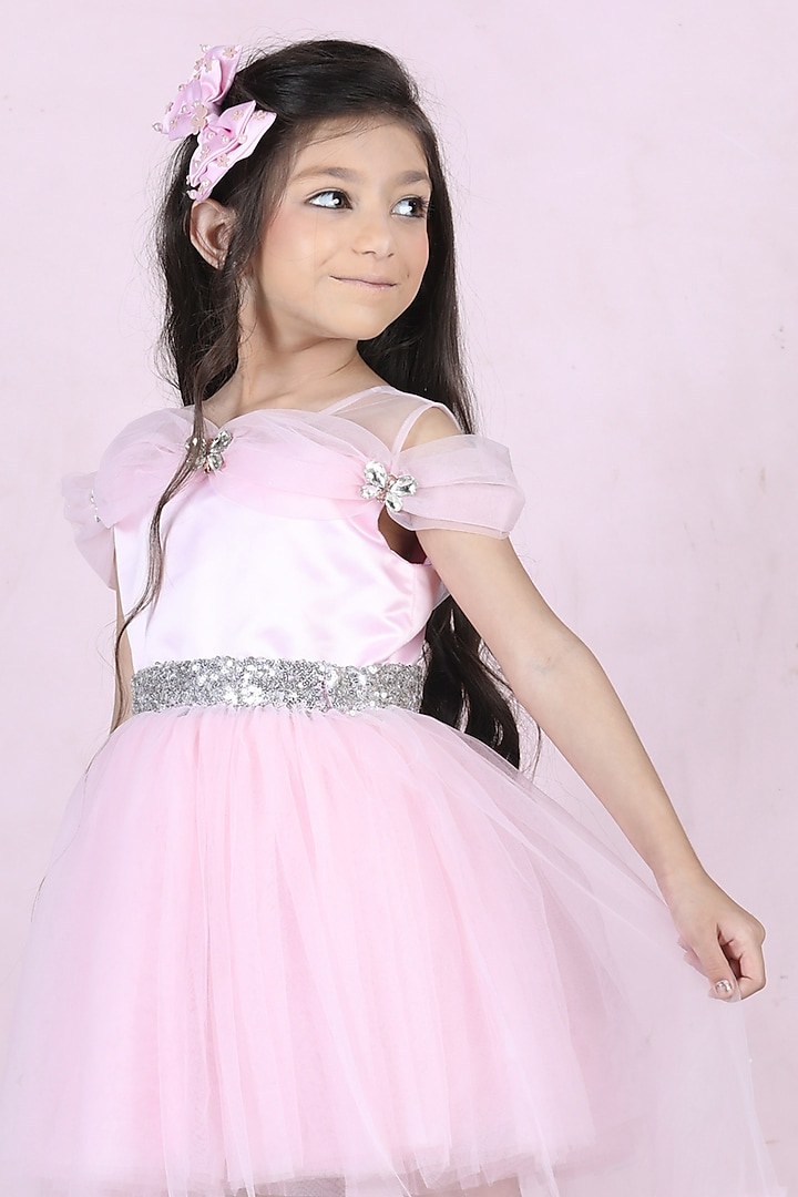Pink Cotton & Silk Satin Embroidered Dress For Girls by The Lush Affair at Pernia's Pop Up Shop