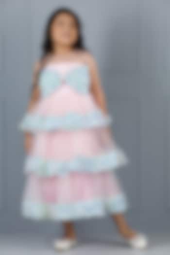 Pink Cotton & Silk Satin Embroidered Dress For Girls by The Lush Affair at Pernia's Pop Up Shop