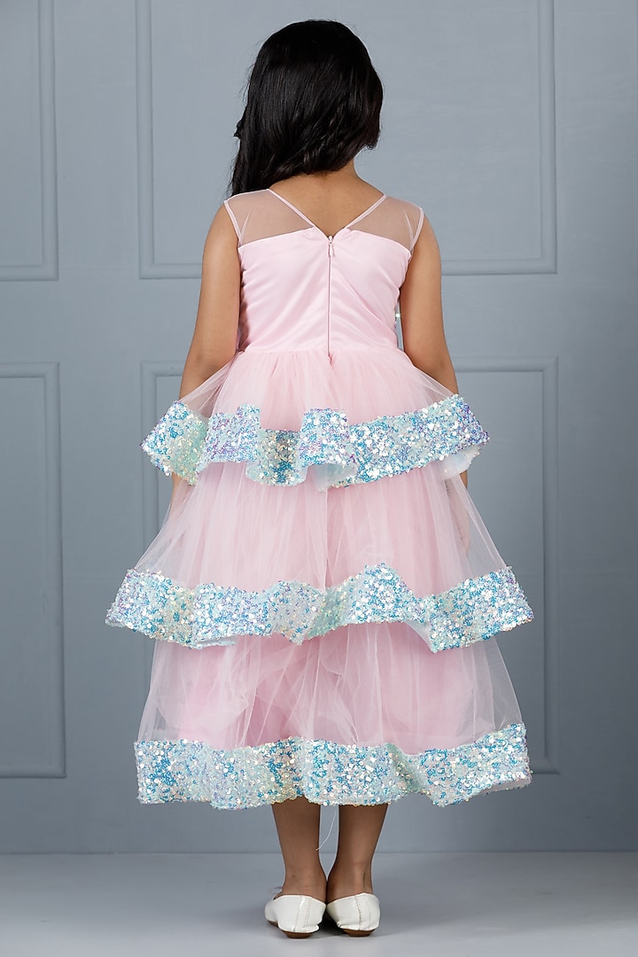 Pink Cotton & Silk Satin Embroidered Dress For Girls by The Lush Affair at Pernia's Pop Up Shop