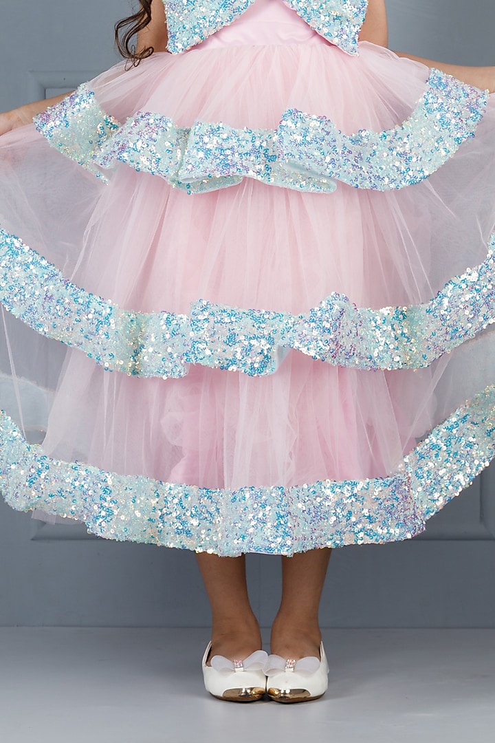 Pink Cotton & Silk Satin Embroidered Dress For Girls by The Lush Affair at Pernia's Pop Up Shop