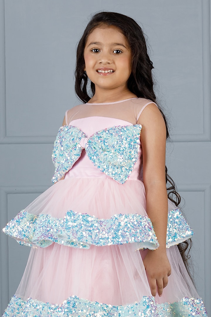Pink Cotton & Silk Satin Embroidered Dress For Girls by The Lush Affair at Pernia's Pop Up Shop