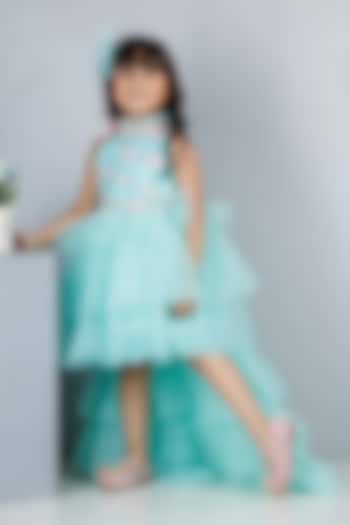 Blue Cotton & Silk Satin Embroidered Dress For Girls by The Lush Affair at Pernia's Pop Up Shop