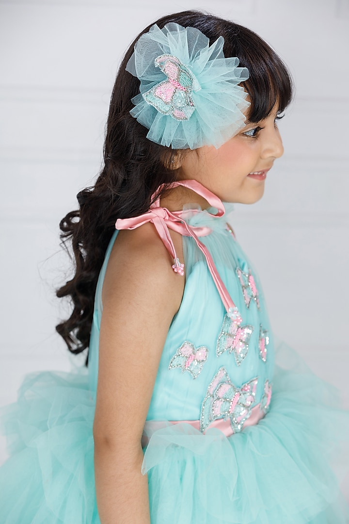 Blue Cotton & Silk Satin Embroidered Dress For Girls by The Lush Affair at Pernia's Pop Up Shop