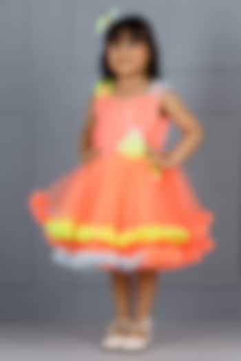 Neon Orange Cotton & Silk Satin Embroidered Dress For Girls by The Lush Affair at Pernia's Pop Up Shop