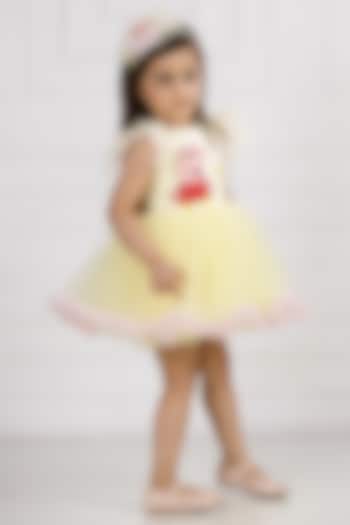 Lemon Cotton & Silk Satin Embroidered Dress For Girls by The Lush Affair at Pernia's Pop Up Shop