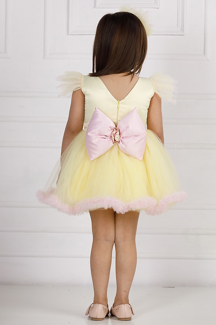 Lemon Cotton & Silk Satin Embroidered Dress For Girls by The Lush Affair at Pernia's Pop Up Shop