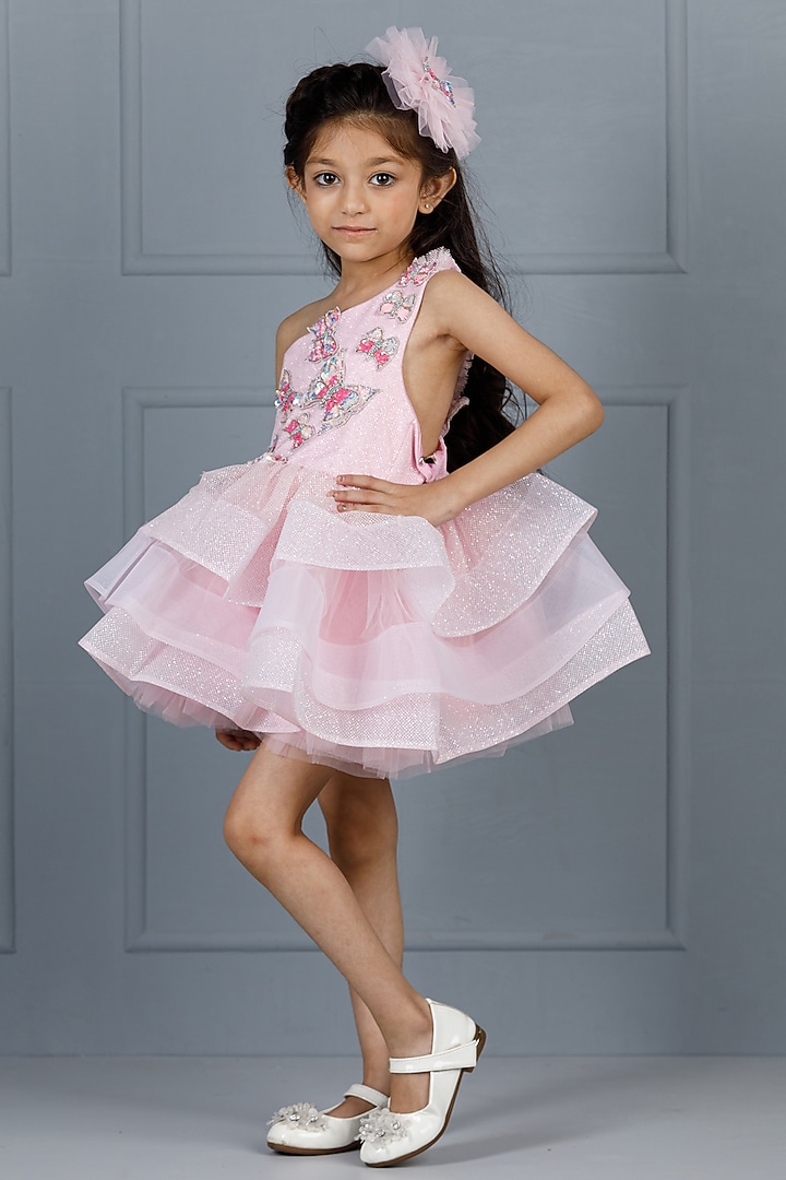 Pink Cotton & Silk Satin Embroidered Dress For Girls by The Lush Affair at Pernia's Pop Up Shop