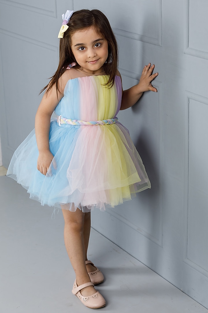 Lemon Cotton & Silk Satin Embroidered Dress For Girls by The Lush Affair at Pernia's Pop Up Shop