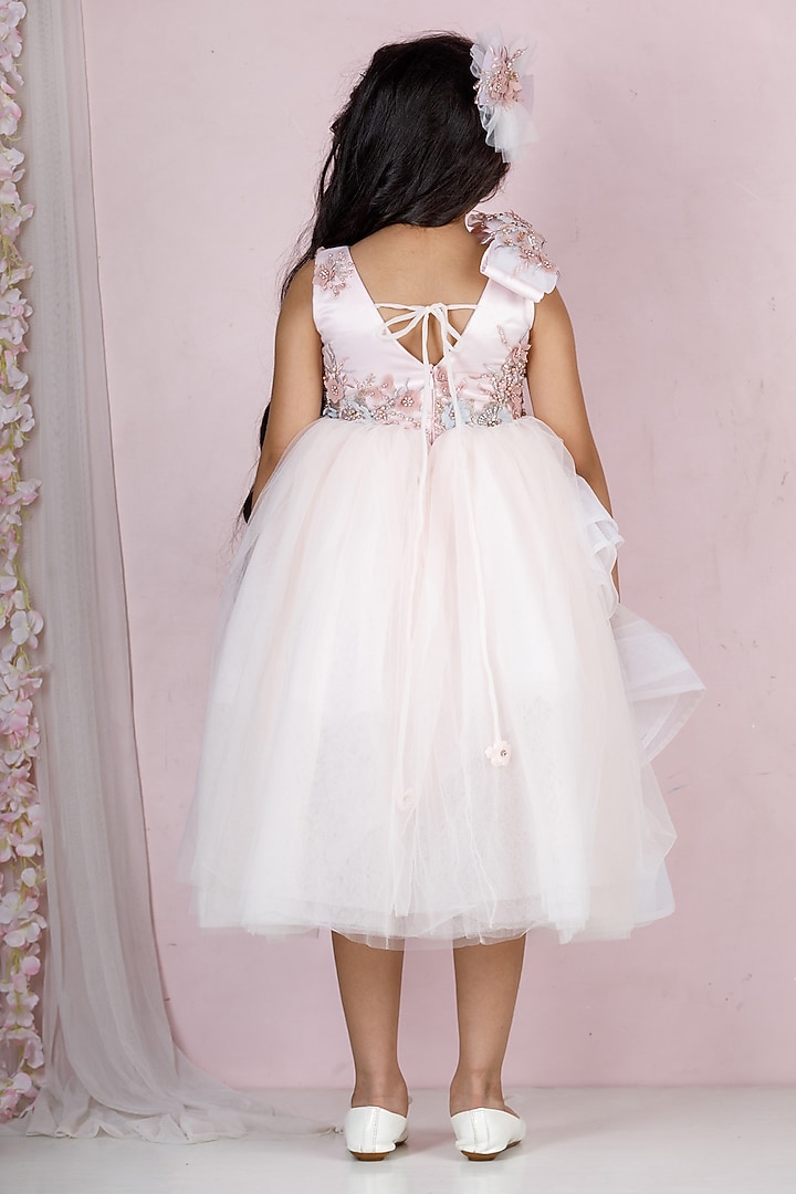 Pink Cotton & Silk Satin Embroidered Gown For Girls by The Lush Affair at Pernia's Pop Up Shop