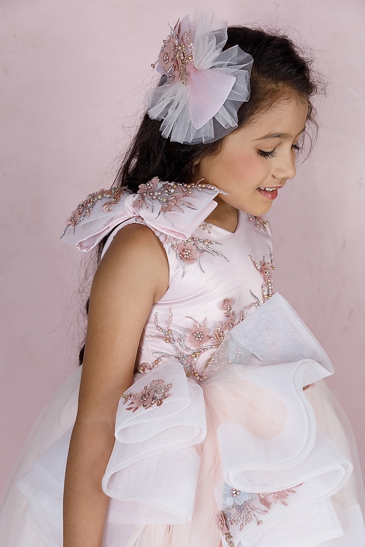 Pink Cotton & Silk Satin Embroidered Gown For Girls by The Lush Affair at Pernia's Pop Up Shop
