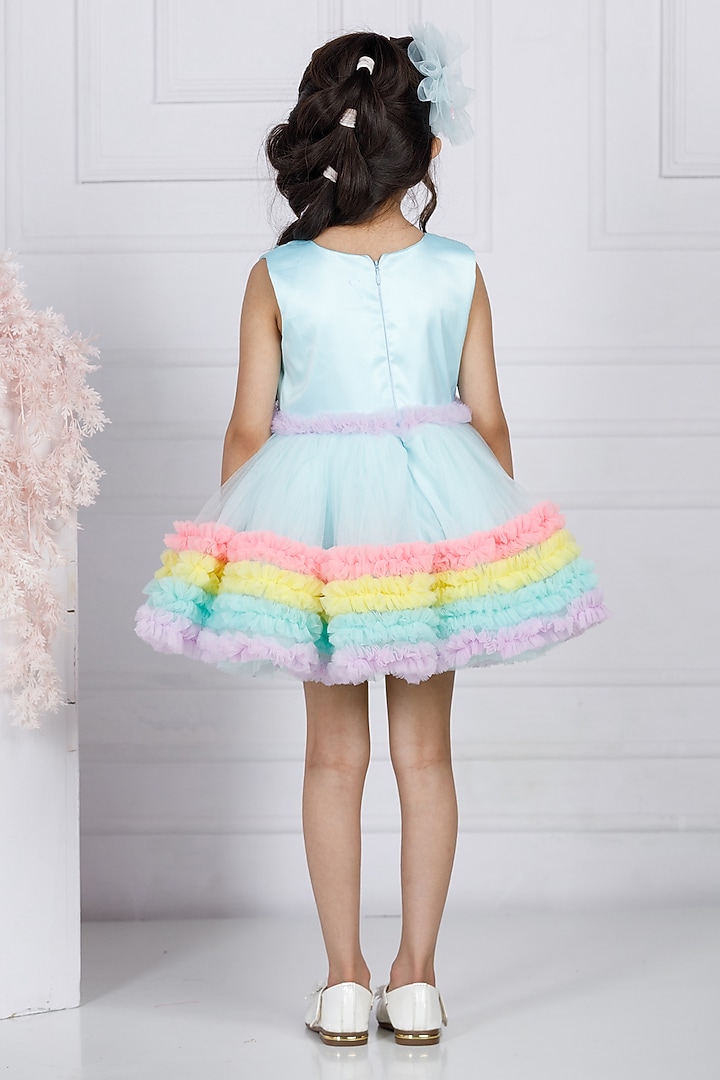 Blue Cotton & Silk Satin Embroidered Dress For Girls by The Lush Affair at Pernia's Pop Up Shop
