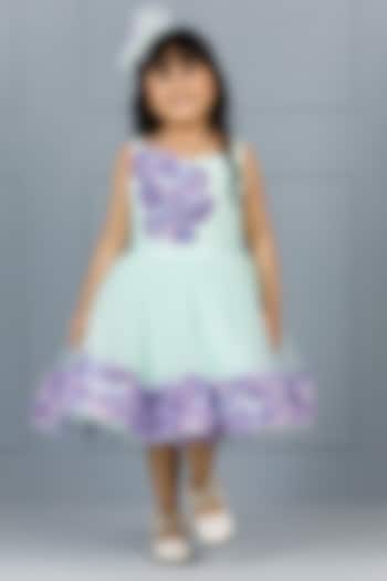 Green Cotton & Silk Satin Embroidered Dress For Girls by The Lush Affair at Pernia's Pop Up Shop