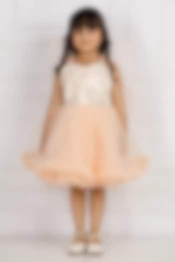 Peach Cotton & Silk Satin Embroidered Dress For Girls by The Lush Affair at Pernia's Pop Up Shop