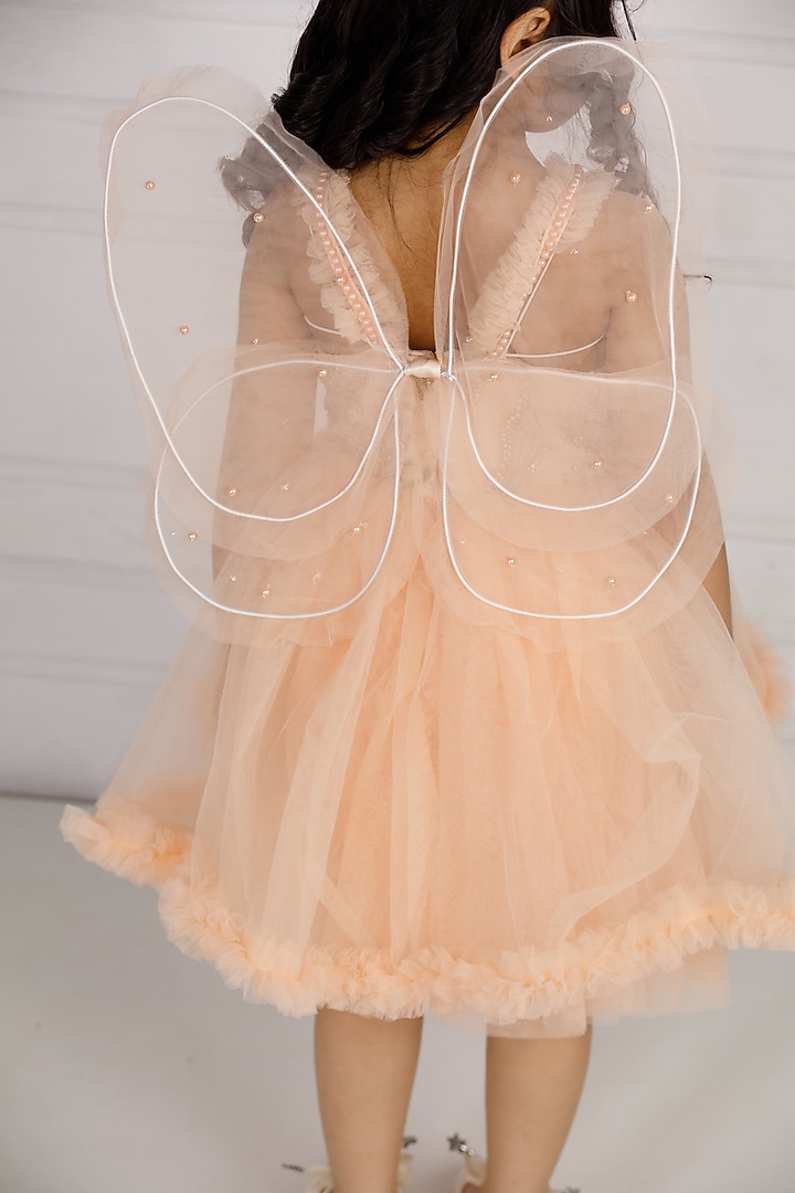 Peach Cotton & Silk Satin Embroidered Dress For Girls by The Lush Affair at Pernia's Pop Up Shop
