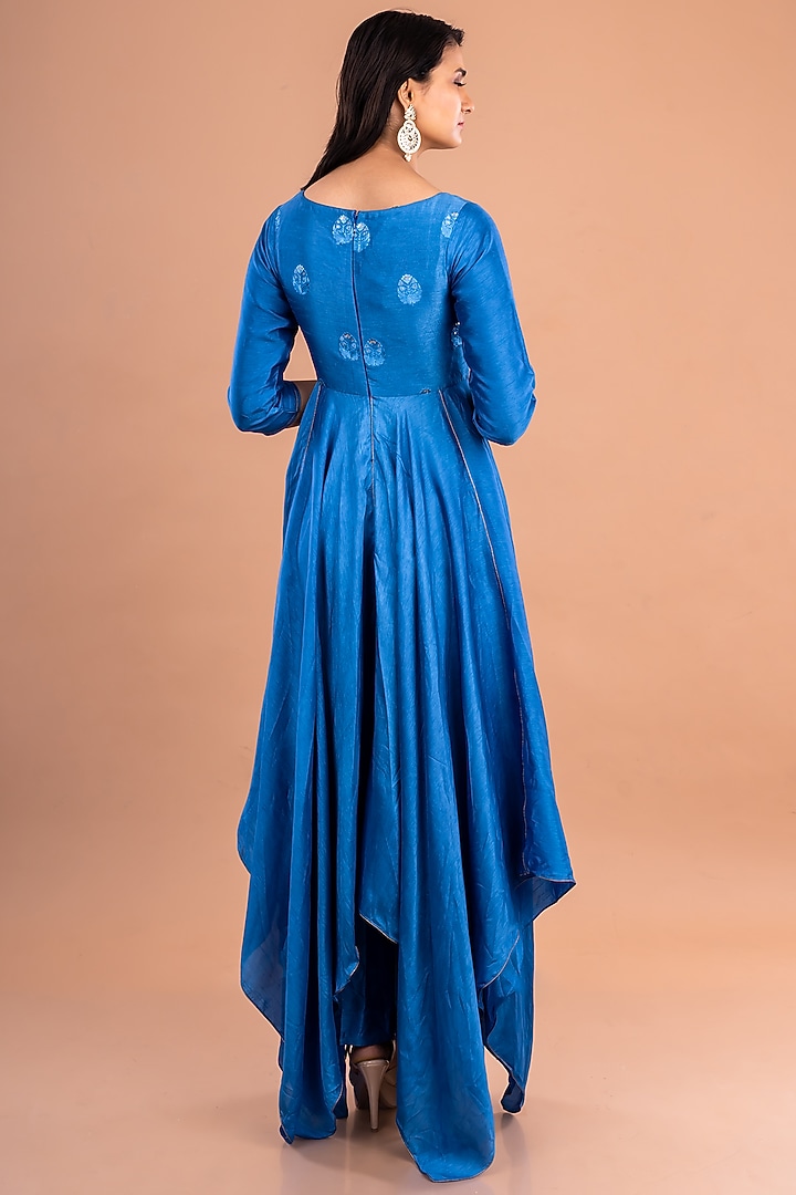 Cobalt Blue Embroidered Party Wear Anarkali by Lugda by DIHI at Pernia's Pop Up Shop
