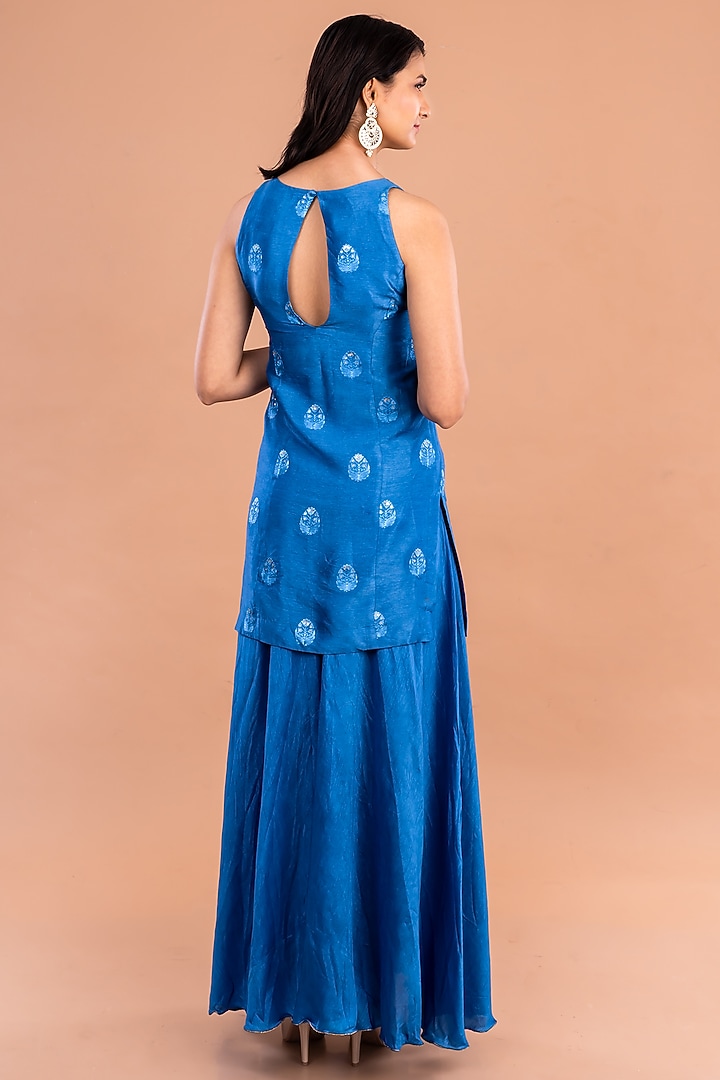 Cobalt Blue Slub Silk Sharara Set by Lugda by DIHI at Pernia's Pop Up Shop