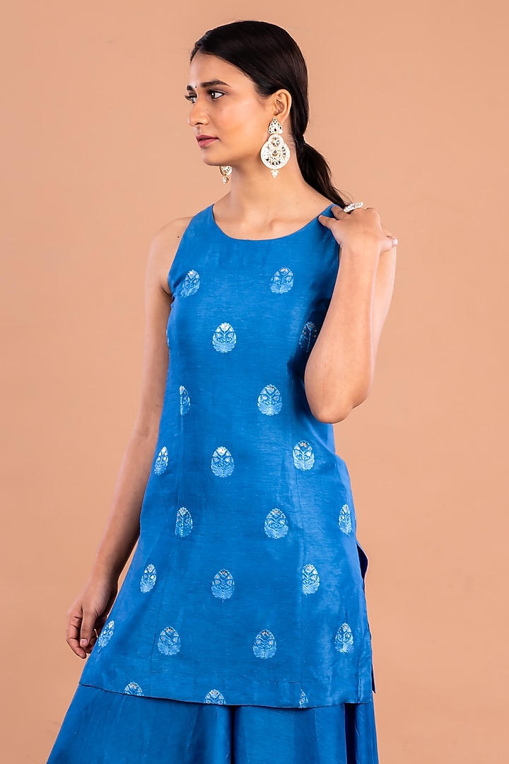 Cobalt Blue Slub Silk Sharara Set by Lugda by DIHI at Pernia's Pop Up Shop
