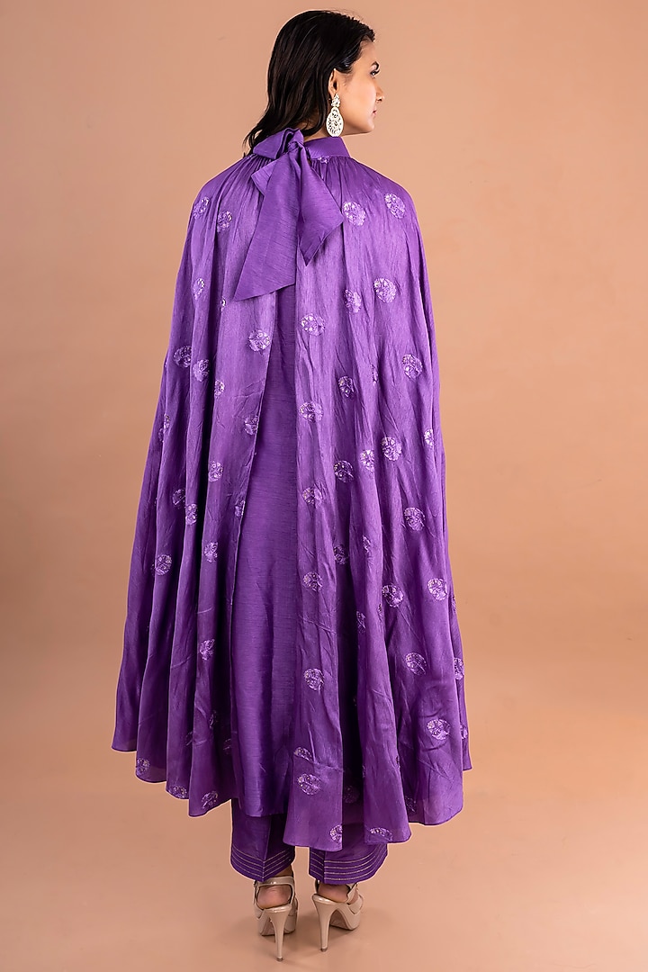Purple Silk Kurta Set With Embroidered Cape by Lugda by DIHI at Pernia's Pop Up Shop