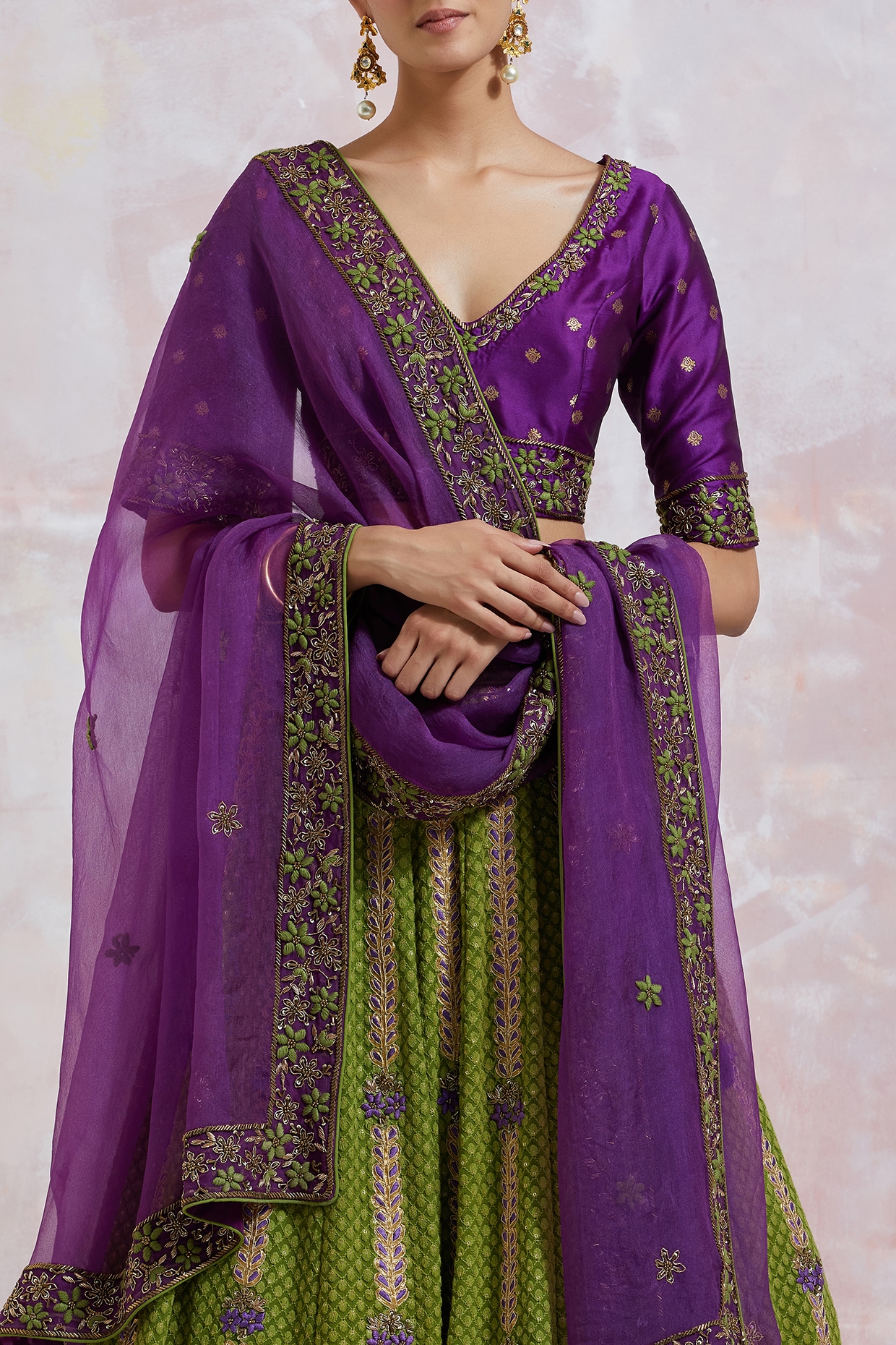 Lurid Green And Purple Color Wedding Lehenga Choli